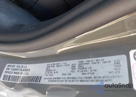 2020 Ram 1500 Big Horn 4X4 5'7 Box из США, поврежденный, VIN 1C6SRFFT3LN390075